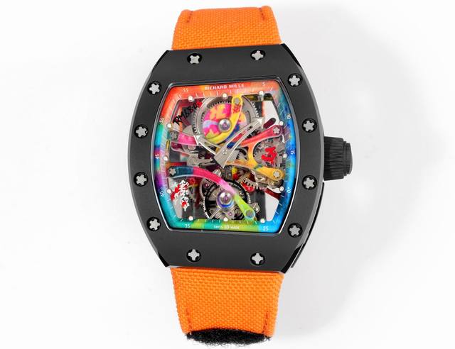 Richard Mille “手腕上的艺术品”Rm68-01 涂鸦 陀飞轮 升级 氧化锆陶瓷 面盖、底盖 碳纤维 中壳、把头 纤薄壳身仅 14 Mm 这枚推出的