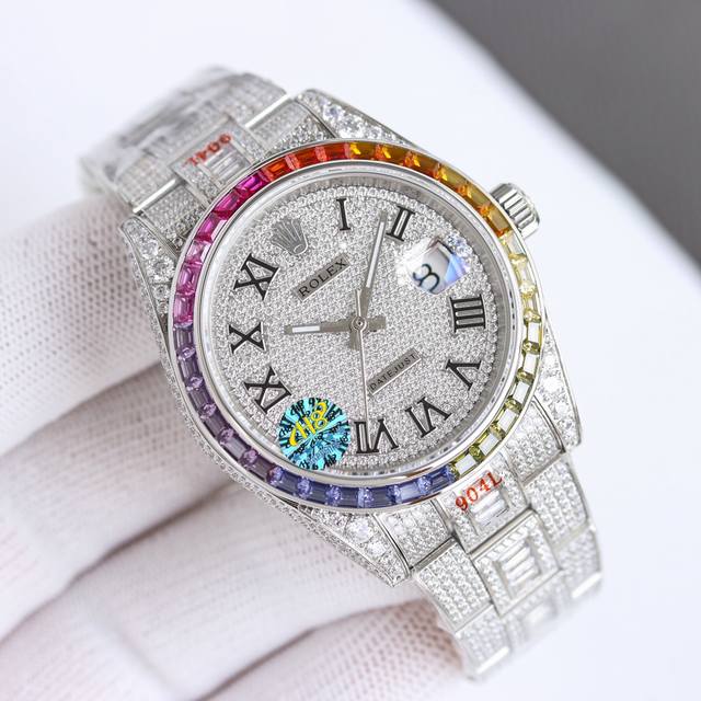 统一价： 劳力士Rolex 全新满钻日志震撼上市！！！表盘直径41Mm，采用零返修2824全自动机械机芯，莫氏九级蓝宝石玻璃镜面，18K纳米技术真空电镀永不褪色