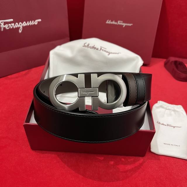 Ferragamo double-sided belt, imported from Italy. Brand new, palladium-plated, w