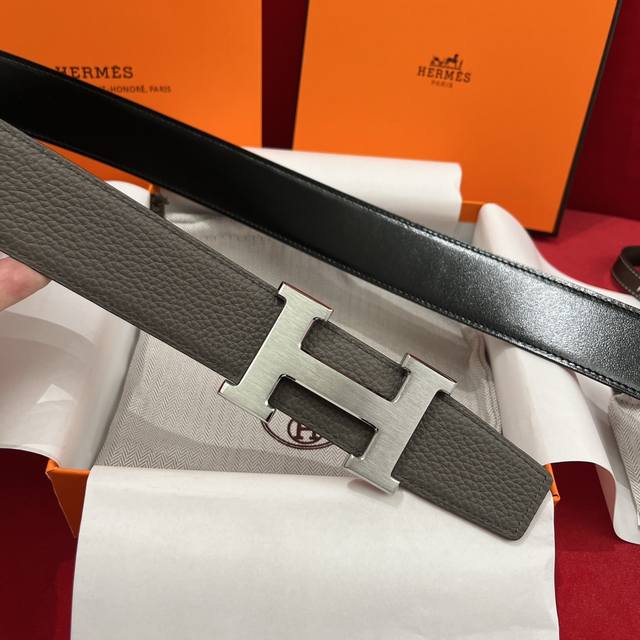 Special H Men's Belt, Double-sided, 38mm wide, Made in Italy, Togo lychee accent