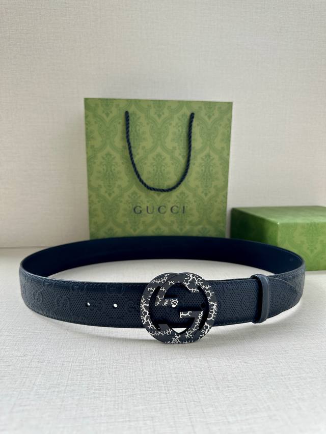 Special width 3.8cm Gucci interlocking double G original textured steel buckle b