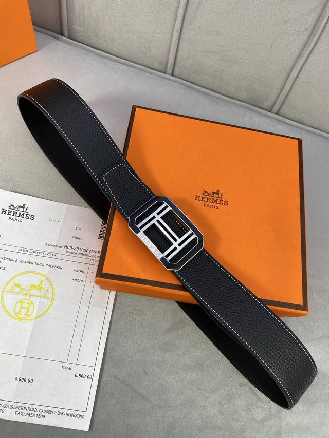 Hermes men's single-sided leather belt 3.8mm is made of the most exquisite lyche