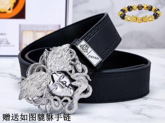 Belt: Versace.Ver Original belt: 100% top layer cowhide, double-sided lychee gra