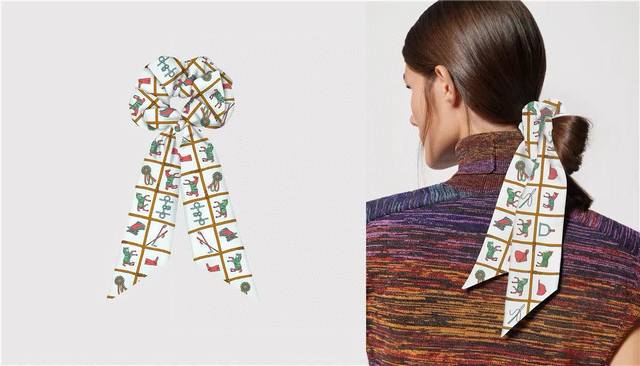 Hermes "Horse's Cloak" Twilly hairband dual-purpose small silk scarf This small