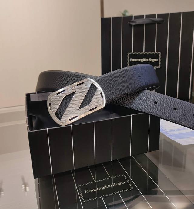 Ermenegildo Zegna Men's Belt - Width 40mm. Exclusive buckle, vacuum-plated, prec