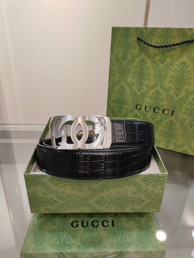 Gucci Men's Automatic Belt - Width 34mm. Fine steel buckle, soft feel, can be ta