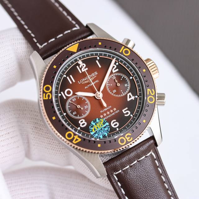 皮带 钢带 ［新款首发］：浪琴表先行者推出全“新字面”飞返计时腕表！1直径42毫米，双向旋转 搭配绿色、咖啡色，黑色和蓝色陶瓷哑光礳吵圈口，阿拉伯数字夜光隔着黑