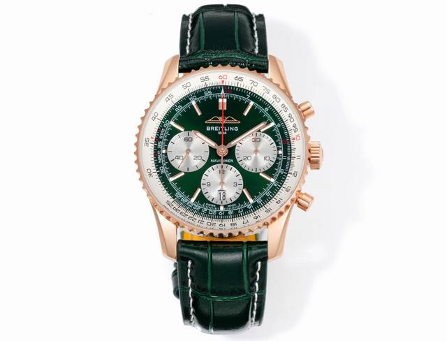 百年灵 全新航空计时腕表 Navitimer 问世70周年，百年灵以大胆色彩焕新演绎经典腕表。尺寸43Mm，迭代款无疑是地道的航空计时腕表，带有环形飞行滑尺、棒