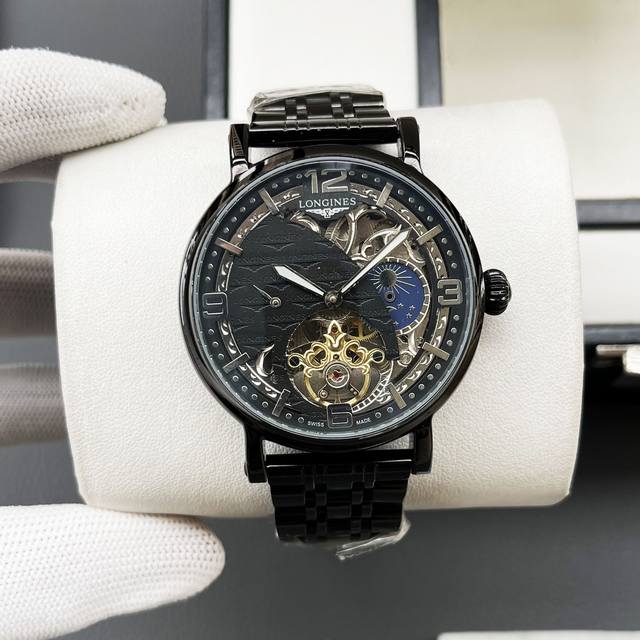 浪琴-Longines火爆新品 搭载全自动机械机芯 316精钢表壳 简约镂空设计 简约时尚 优雅尊贵 矿物质强化玻璃镜面 真牛皮表带 商务休闲 精致型男首选 直