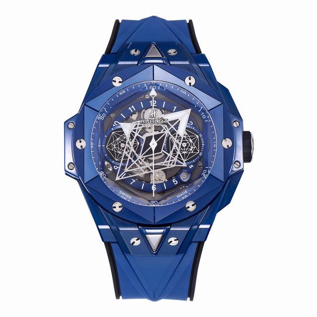 Hublot宇舶Big Bang Sang Bleu Ii 蓝陶瓷 刺青二代腕表 恒宝最热门款 史上最复杂陶瓷工艺重大突破 运用立体几何图形，呈现出精妙的浮雕效