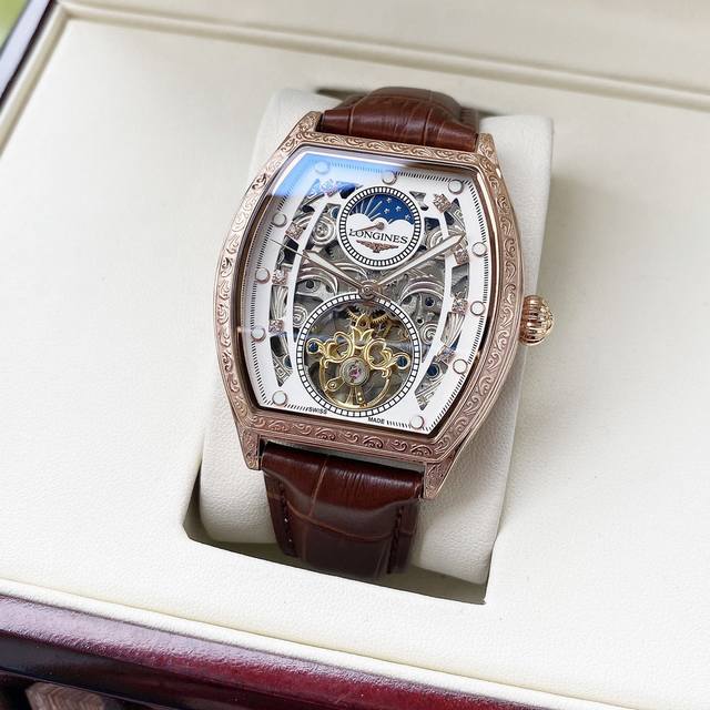 精致打造 典雅高贵 浪琴-Longines 男士腕表 全自动机械机芯 矿物强化玻璃 316L精钢表壳 真皮表带 时尚风格 商务休闲 尺寸:直径42Mm 厚度12