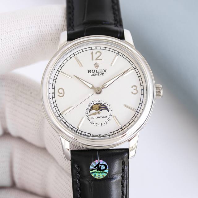 台湾厂最新力作，市场最高版本最新推荐款，劳力士切利尼月相系列.男士腕表简单不失大气 搭载精准瑞士Eta2824-2机芯 6字位真日历与24小时日月星辰功能 40