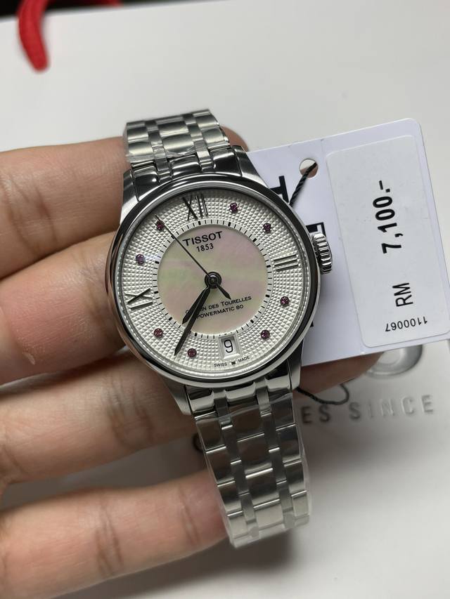 天梭T099.207A杜鲁尔系列，瑞士机械80机芯，存储容量80小时，蓝宝石玻璃，天然贝壳加彩钻字面，进口316好钢材质钢带 抛光靓丽 拉砂纹路清晰 假表无法仿