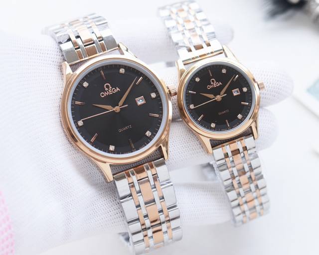 白壳 金壳+20钢带20品牌：欧米茄-Omega类型：情侣腕表壳套：顶级版316精钢L表带：316L精钢表带 进口小牛皮表带机芯：原装进口石英机芯镜面：矿物质防