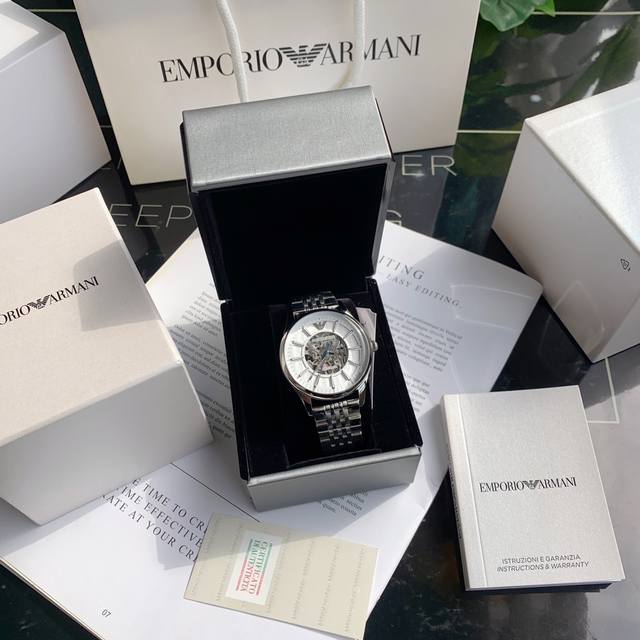 支持香港、美国直邮正品！全国联保！Armani 阿玛尼机械男士腕表。前后镂空设计。表盘尺寸43Mm。搭载进口全自动机械机芯。支持任意对比！请认准独家品质 区分市