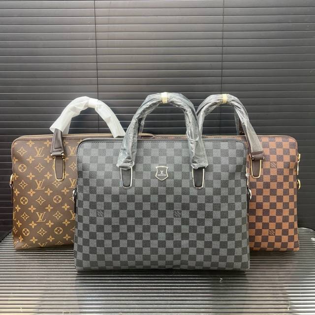 Louisvuitton Lv printed double zipper briefcase men's bag laptop bag handbag cla