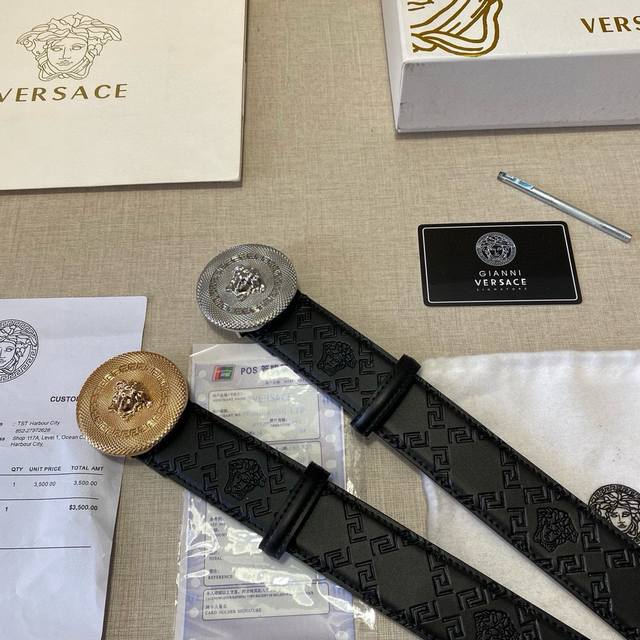 Brand: Versace Grade: Custom cowhide leather, newly created mold. 3.8cm width.