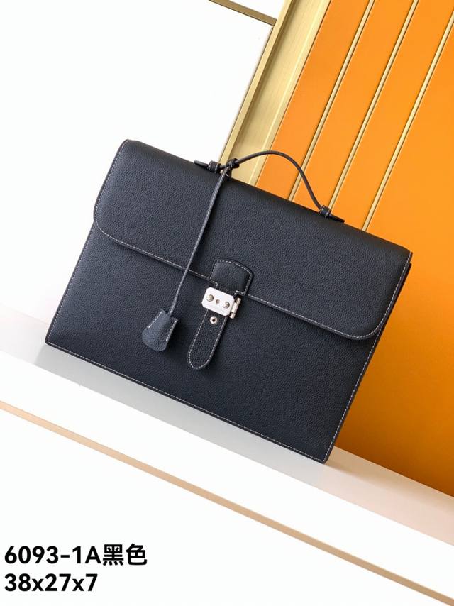 New briefcase model: 6093-1A# Black, premium, genuine Emma Italian leather, sup