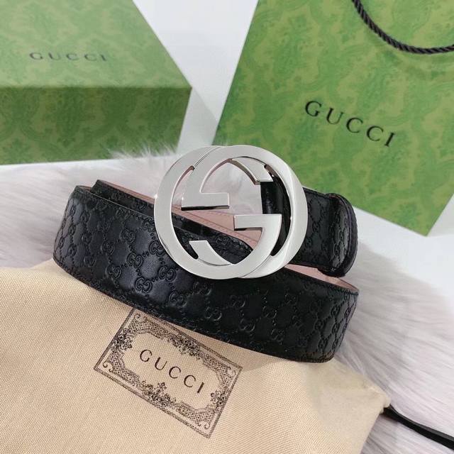 Gucci Gucci original single authentic Guccl classic belt embossed size 3.8cm ove