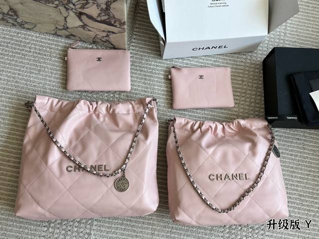 Chanel garbage bag 22 handbag genuine leather limited edition pink The leather i