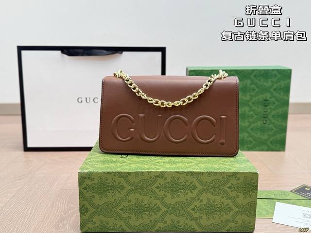 6 color folding box Cool Gucci chain shoulder bag Retro charm and exquisite craf