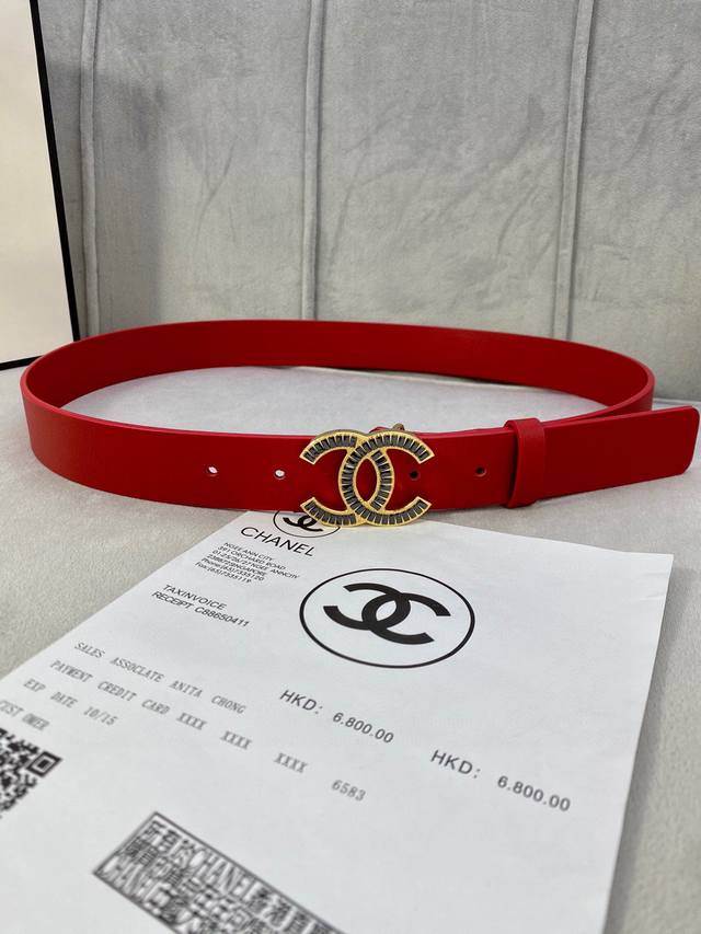 Width 3.0cm Chanel Women's Belt New Soft Imported Calfskin Gold and Silver Elega