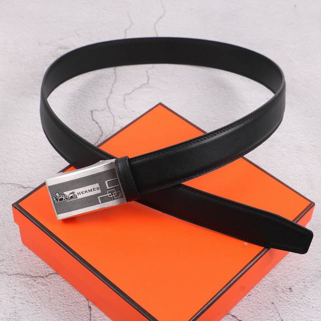Automatic buckle belt] Hermes 3.5mm wide, made of double-sided imported top-grai