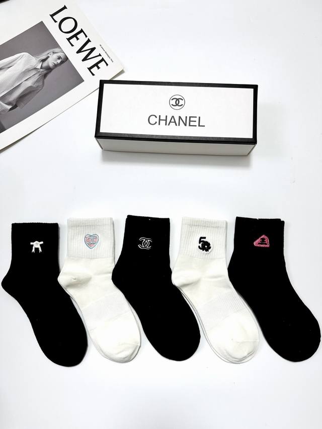 comes with packaging 5 pairs per box Chanel classic embroidered letter logo pur