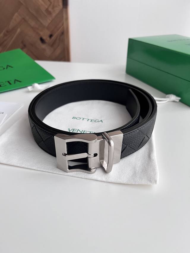 -Bv 2025 latest double-sided men's braided belt, handmade Intreccio large grid w