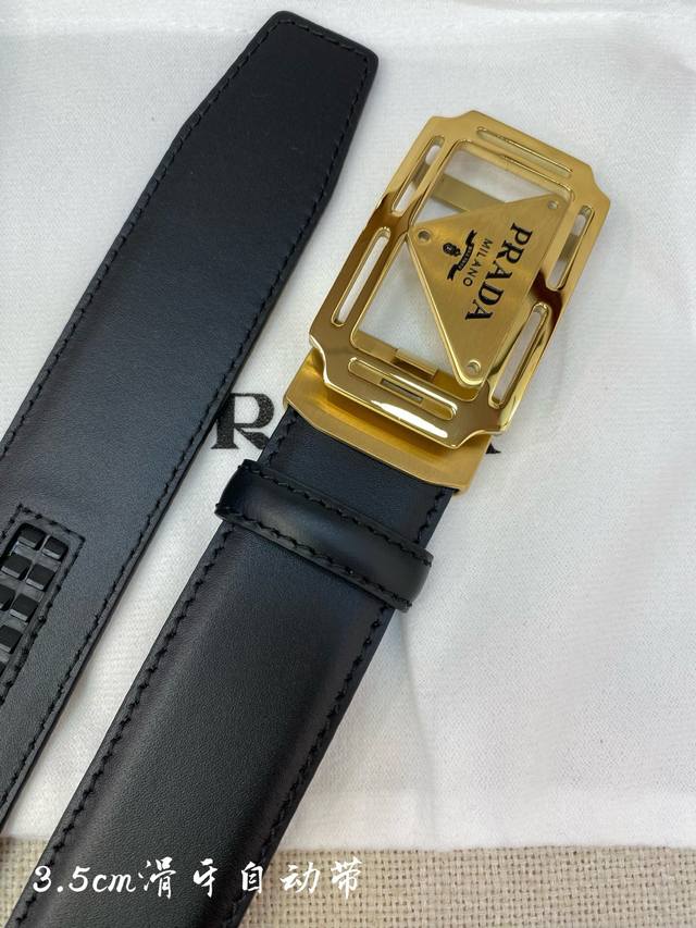 Prada Men's Automatic Belt - Width 34mm 316 Premium Steel Buckle Precision Craf