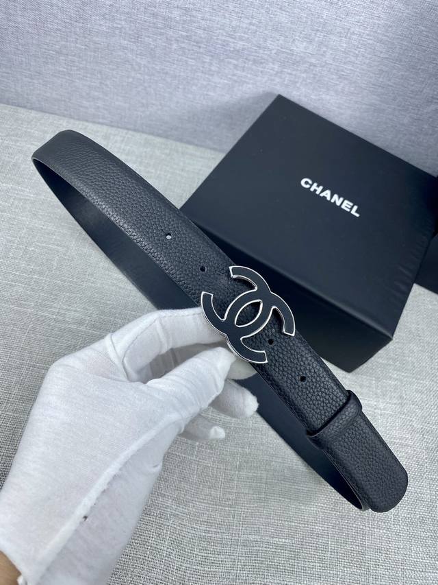 Width 3.0cm Chanel women's belt new style soft lining imported calfskin with fin