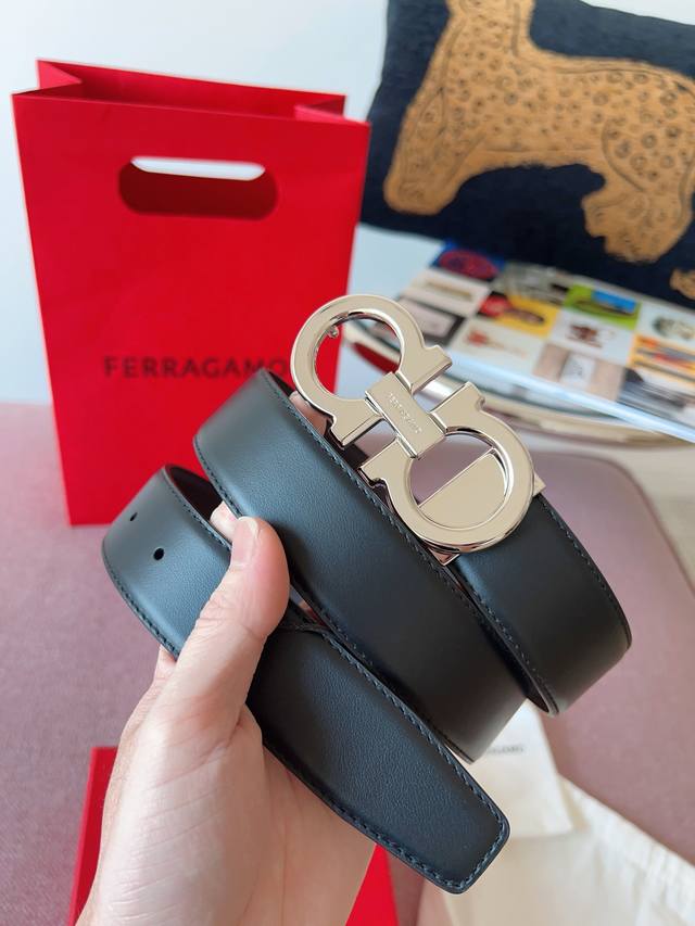 -Salvatore Ferragamo 3.5cm original leather. Precision brass hardware upgraded v