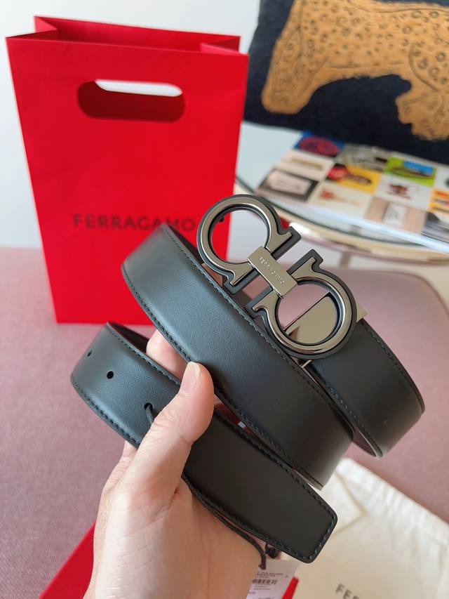 -Salvatore Ferragamo 3.5cm original leather. Precision brass hardware upgraded v