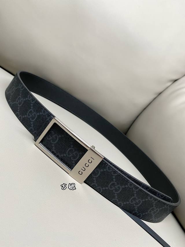 -Gucci 3.5cm Reversible Belt with Rectangular Buckle Gucci brand presents a vari