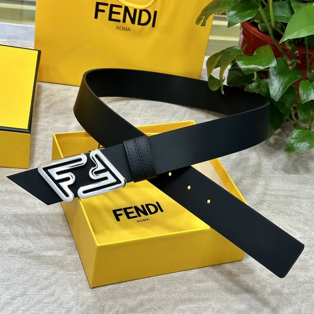 Fendl Fendi 40mm wide double-sided original calfskin with a single ruthenium-pal