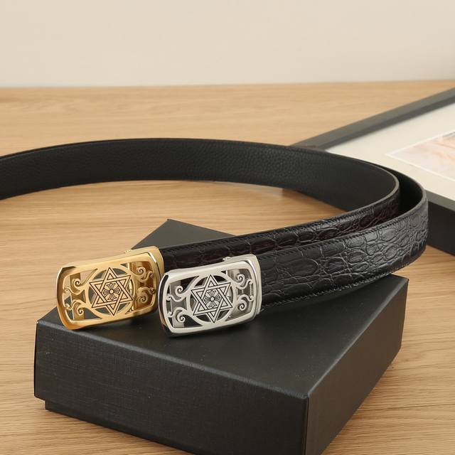 Crosing 3.5 wide fine stainless steel automatic buckle, with Italian double-sid