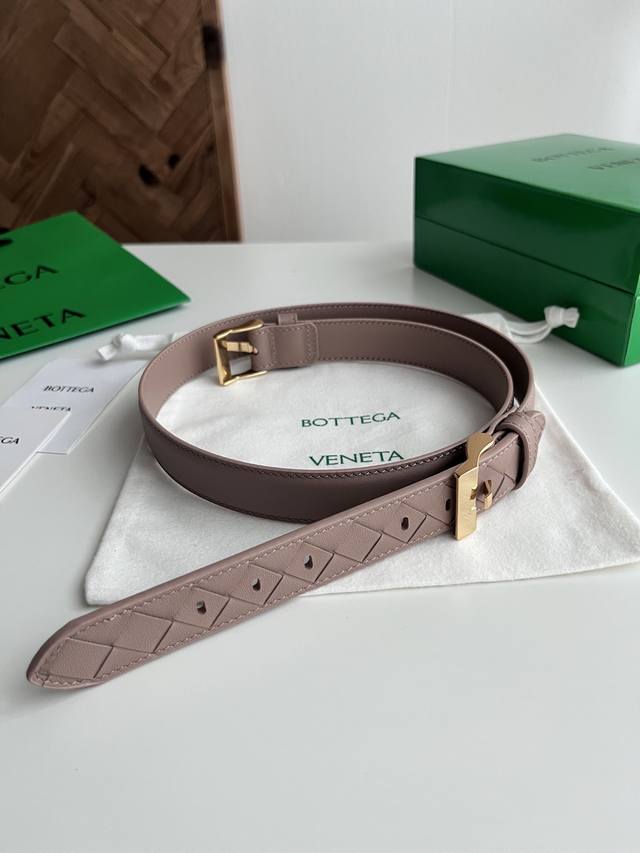 -Bv 2025 new women's woven plain stitching combination belt Italian calfskin wit