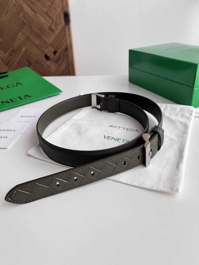 -Bv 2025 new women's woven plain stitching combination belt Italian calfskin wit