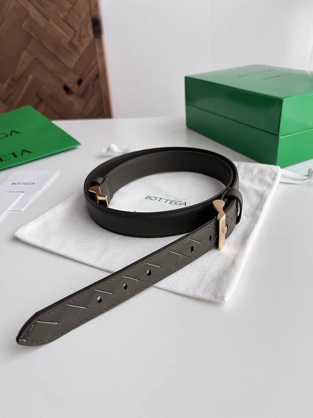 -Bv 2025 new women's woven plain stitching combination belt Italian calfskin wit