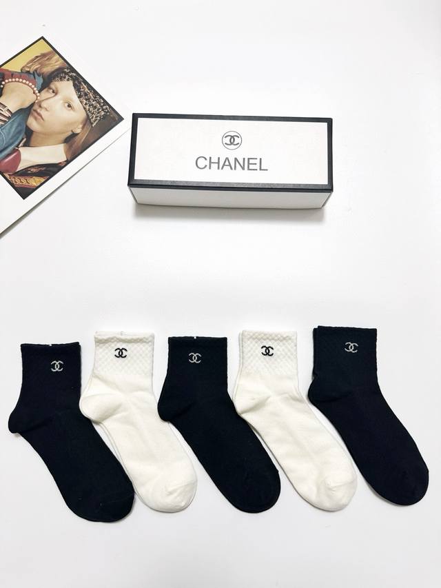 comes with packaging 5 pairs per box Chanel classic letter logo pure cotton sho