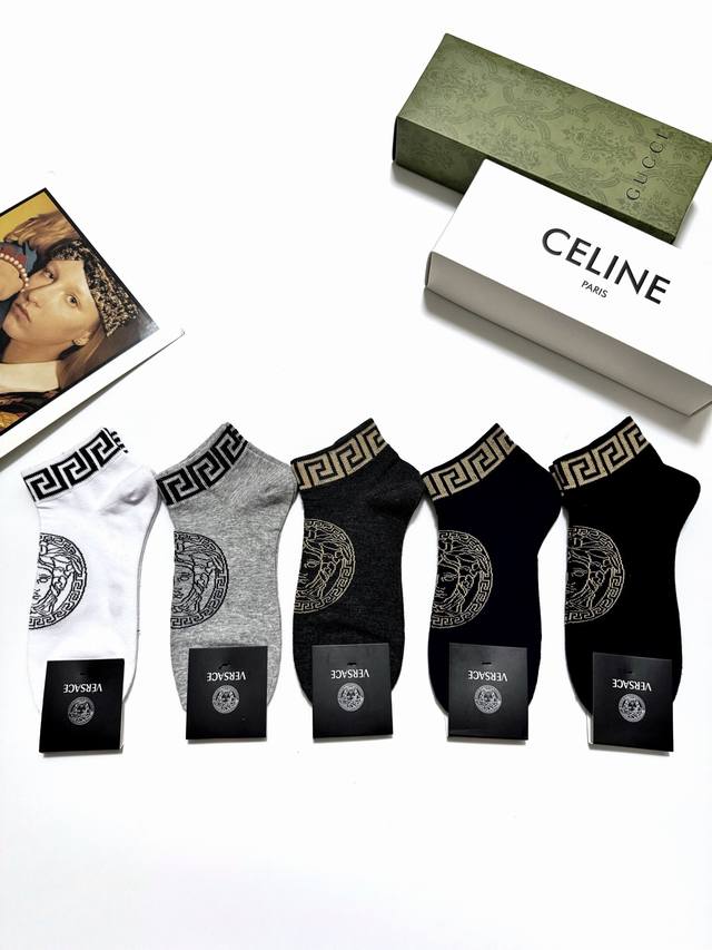 comes with packaging One box of 5 pairs of unisex Versace classic logo pure cot