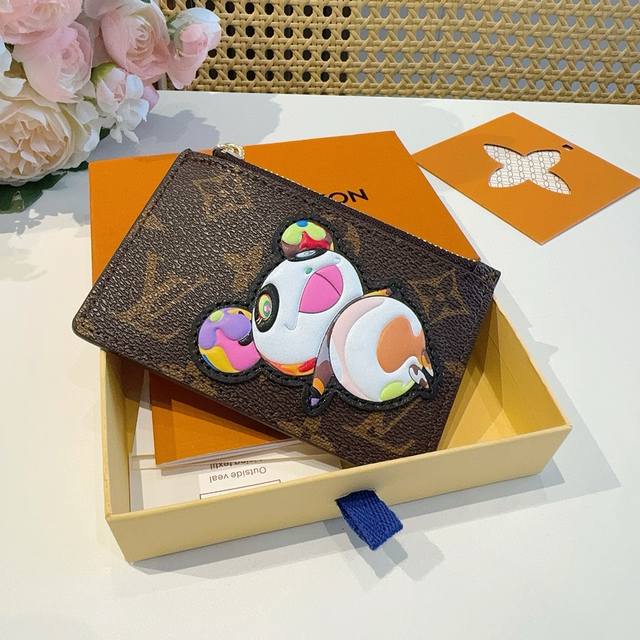 Lv Murakami collaboration panda cartoon monogram card holder, classic monogram c