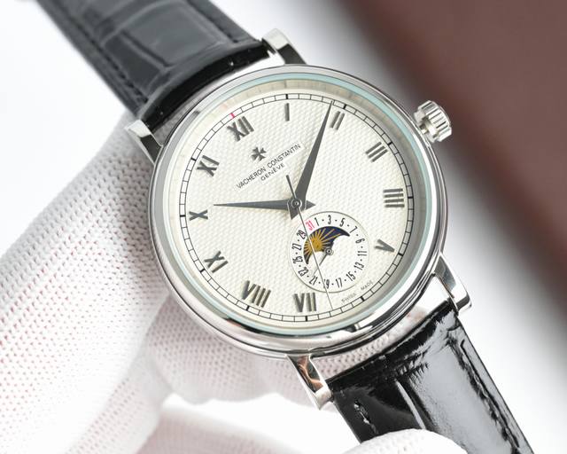 最新款 火爆推荐 ，新款-江诗丹顿.月相系列.男士腕表简单不失大气 搭载精准瑞士Eta2824-2机芯 6字位真日历与24小时日月星辰功能 40Mm表径，316