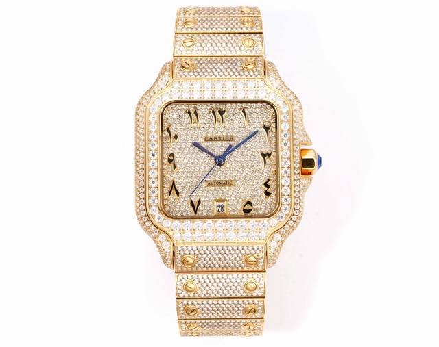 F4 真莫桑钻！18K电镀 奢华至极！极少量到货！满天星卡地亚山度士满天星莫桑钻版本，整表纯手工镶嵌 D 色 Vvs 级莫桑钻 Moissanite Diamo