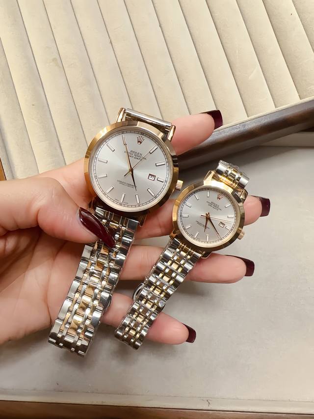 白 金 最新劳力士-Rolex 情侣对表 原装进口石英机芯 316L精钢表壳 矿物质超强玻璃镜面 精钢表带 直径40Mm厚8Mm女直径28Mm厚8Mm如果今天的