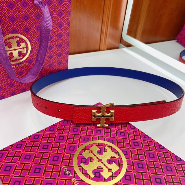 Tory Burch reversible belt, featuring the iconic double T logo with a sliding, a