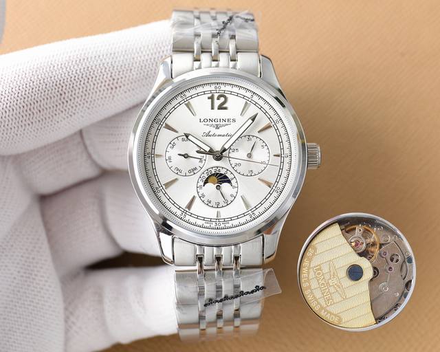 白壳 ，玫瑰金 ，钢带+20。 新款伊索米亚，多功能月相 点6点9点位置分别设有星期 日期 24小时月相功能 采用3836机芯 稳定 走时精准 壳侧身更是采用了