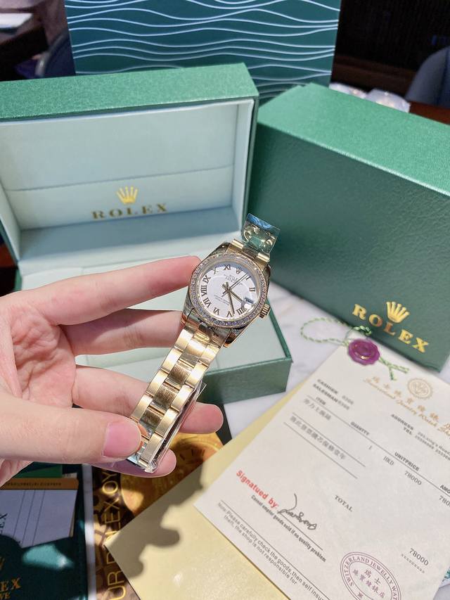 日志 系列经典女款31实芯5珠钢带-原装压扣 小红书火爆推荐云杉绿盘，白色表盘采用A级珍珠贝壳材质彰璀璨夺目、设计显出独特高贵优雅女神气质！316精钢表壳搭配施