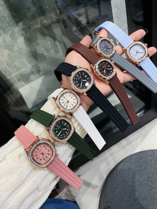 百达翡丽 patek philippe-最新手雷腕表独家首发原装进口石英机芯 矿物质玻璃镜面 316精钢表壳表盘镶钻高端大气直径女35.6X7.7Mm走时稳定