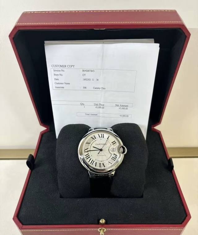 Cartier卡地亚蓝气球系列自动机械机芯 日期显示 日历 男表 瑞表 42Mm 银色表盘 精钢表壳 鳄鱼皮表带